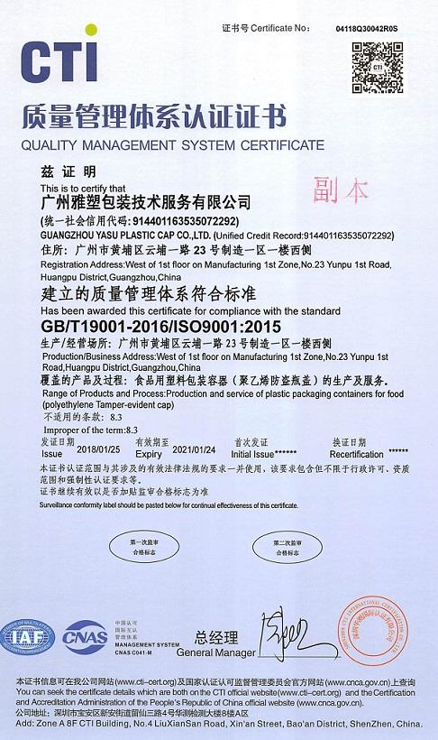 ISO9001 2015 质量 管理 体系 认证 证书 _ 副本